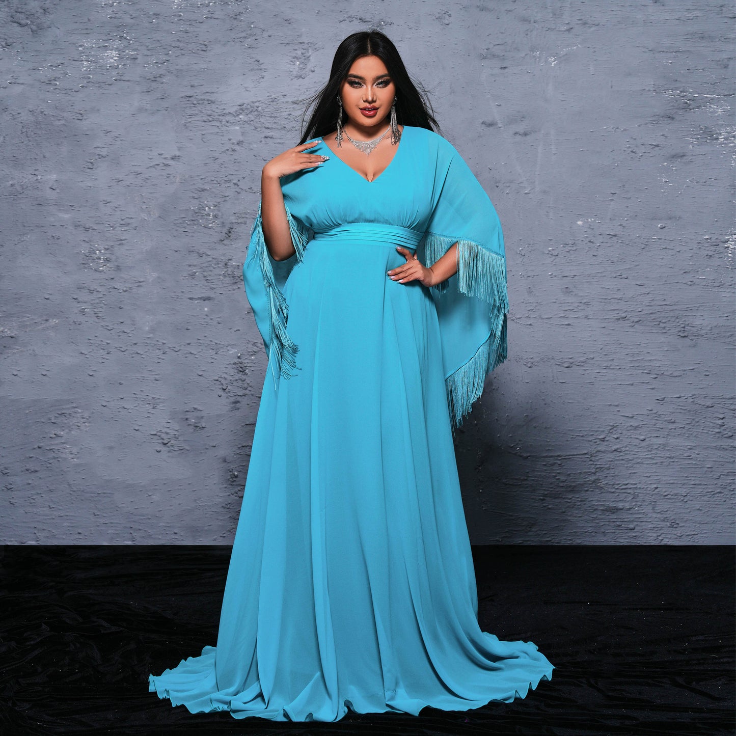 Plus Size Women Clothes Long V Neck Cocktail Long Wrap Sexy Evening Dress Large Swing Dress