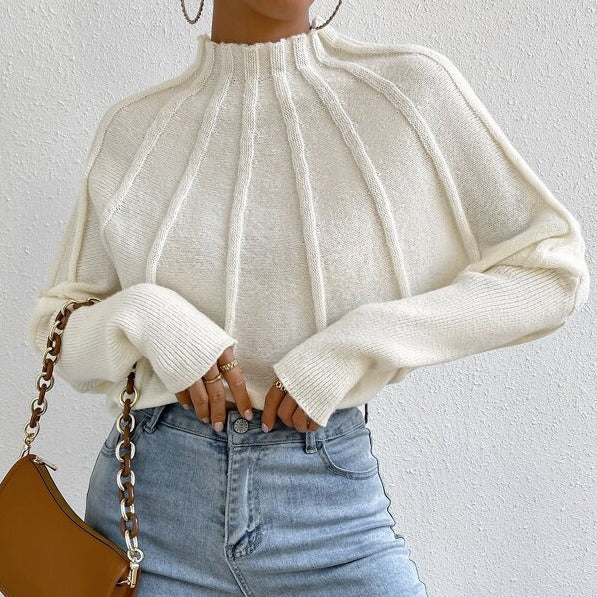 Half Turtleneck Solid Color All Matching Knitted Pullover Batwing Sleeve Sweater Outerwear Women