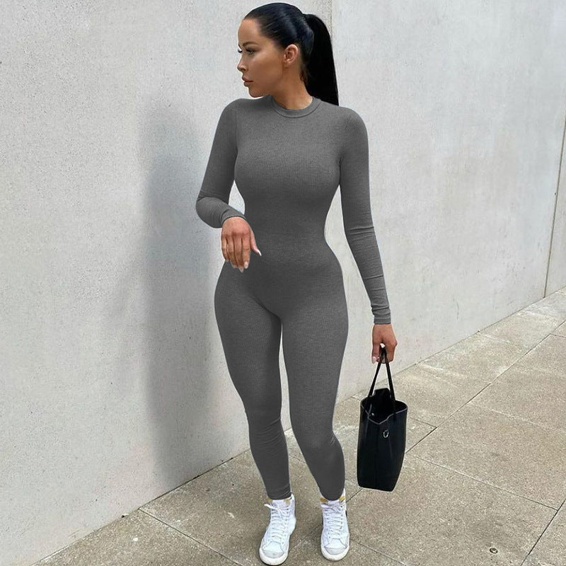 Popular Women Clothing Autumn Solid Color Slim Yoga Sports Jumpsuit