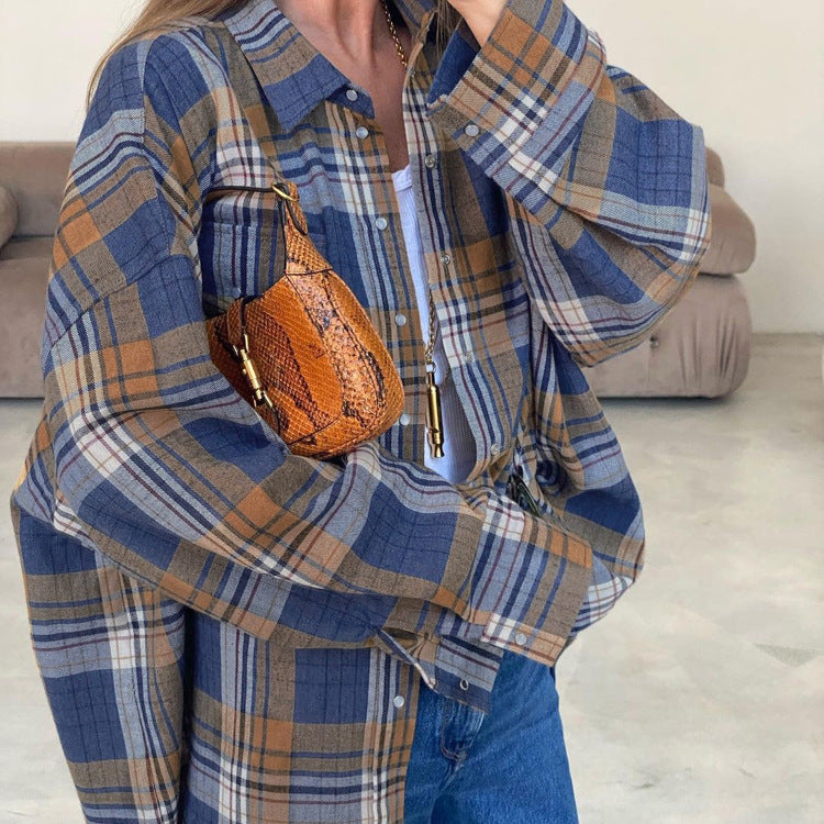 Women Wear Autumn Plaid Long Sleeved Shirt Women Casual All Matching Loose Plaid Shirt