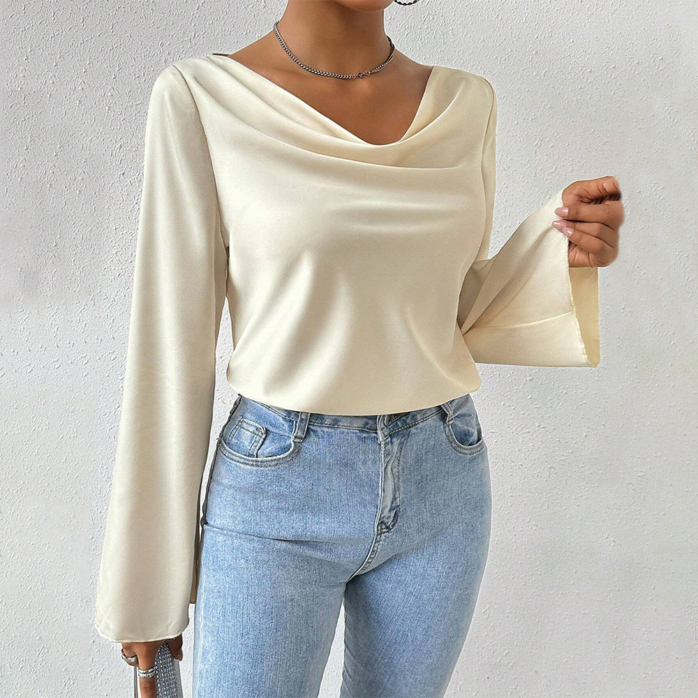 Women Clothing Adult Lady like Woman Intellectual T shirt Autumn Winter Elegant High Cold Texture Long Sleeve Top Apricot