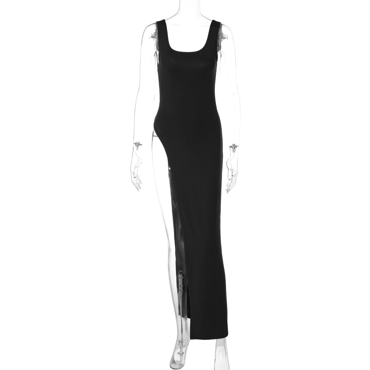 Women Clothing Summer Street Shooting Personality Slim Fit Split Shoulder Strap Dress Black