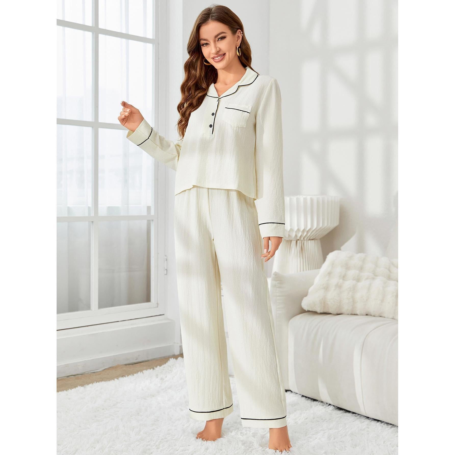 Home Wear Autumn Winter Long Sleeves Cardigan Trousers Two Piece Women Pajamas