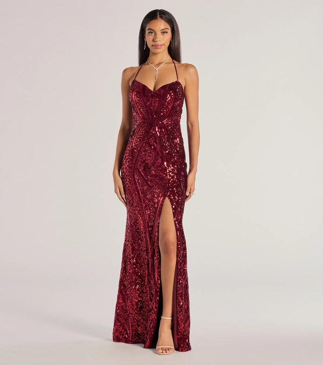 Women Clothing Sexy Sequined Cami Dress Maxi Dress Burgundy