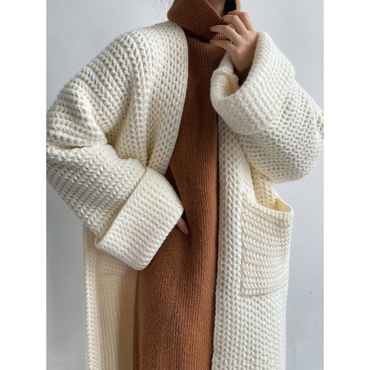 Gentle Coat Hollow Out Cutout Twist Autumn Winter Solid Color Knitted Cardigan Soft Glutinous