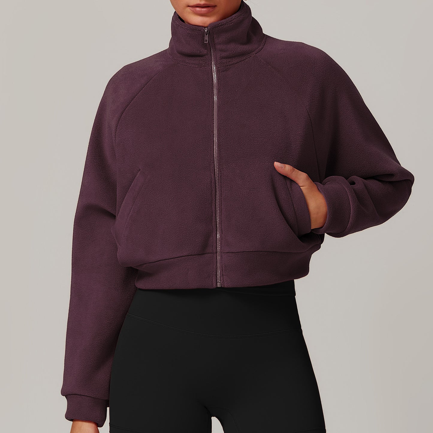 Stand Collar Yoga Clothes Warm Coat Women Running Windproof Top Velvet Sport Fitness Coat Grape