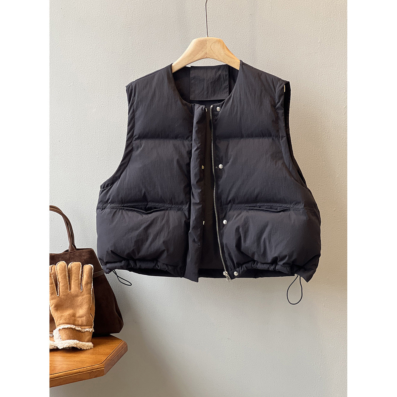 Neck neck Short Cotton Vest Women Autumn Winter Loose Outerwear Waistcoat Vest Cotton Padded Black