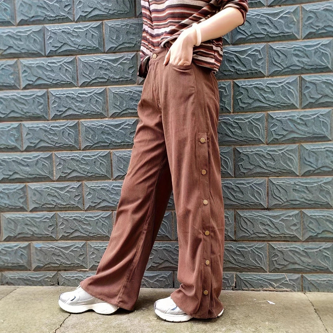 Women High Waist Casual Trousers Solid Color Elastic Waist Lace up Loose Wide Leg Pants Women