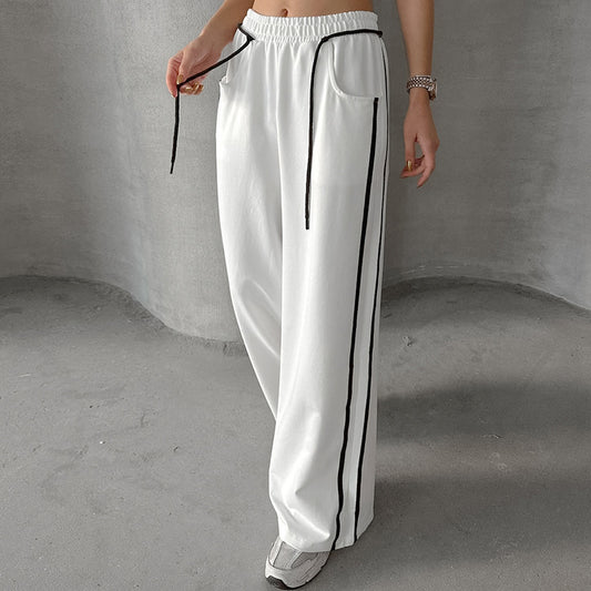 Drawstring Contrast Color Women Casual Pants All Match High Grade Striped Contrast Color Sweatpants for Women