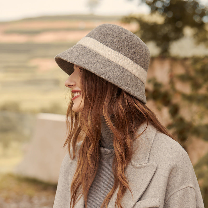 Bucket Hat Women Autumn Winter Bucket Hat Woolen Warm Knitting Wool Bucket Hat