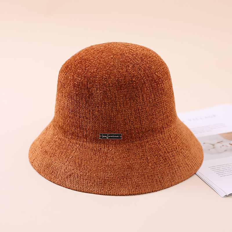 Autumn Winter Arrival Chenille Bucket Hat Simple Elegant Dome Knitted Hat Children One Size Brown