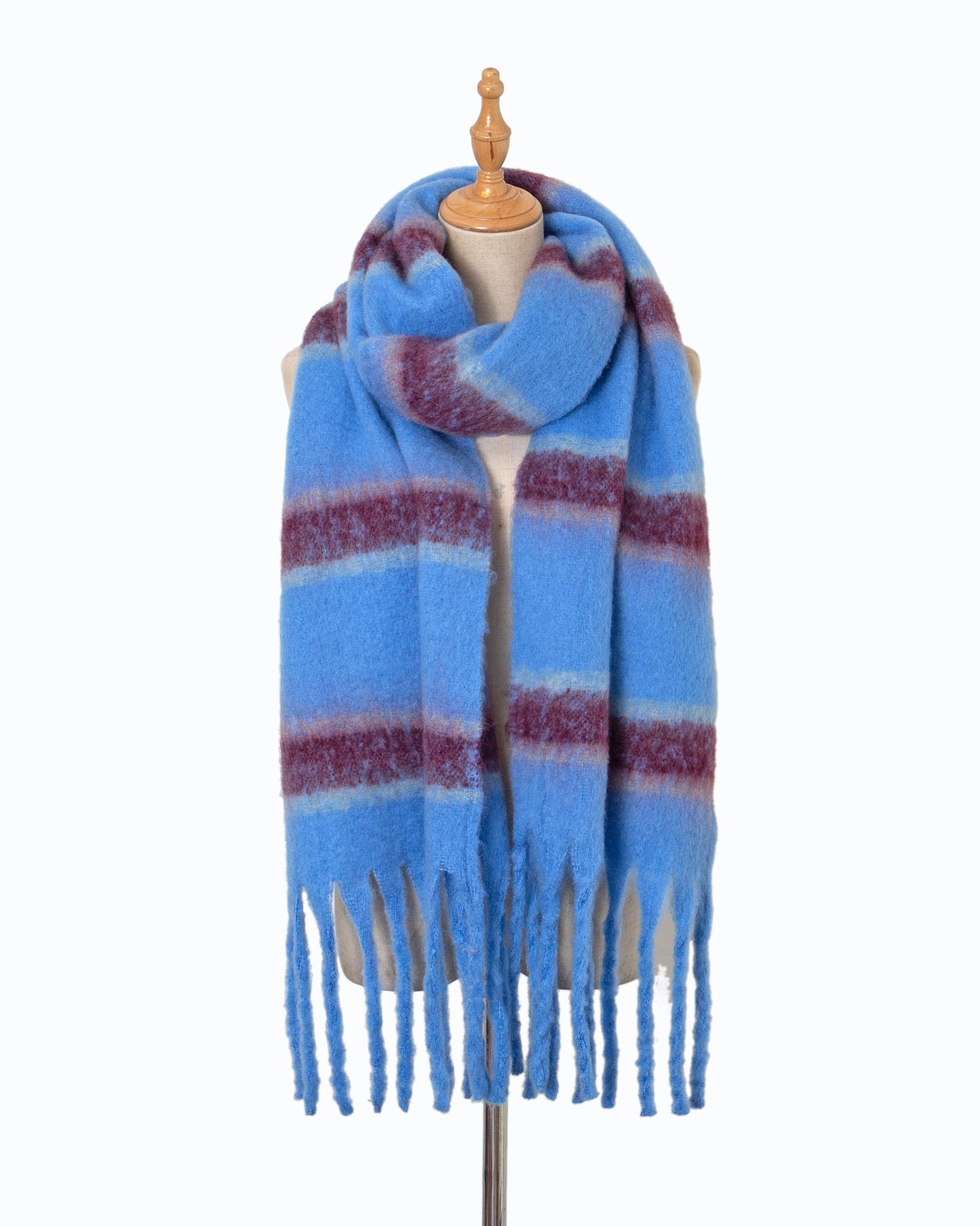 Offers Autumn Winter Thickened Circle Yarn Thick Braid Tassel Stripes Artificial Cashmere Scarf One Size Blue