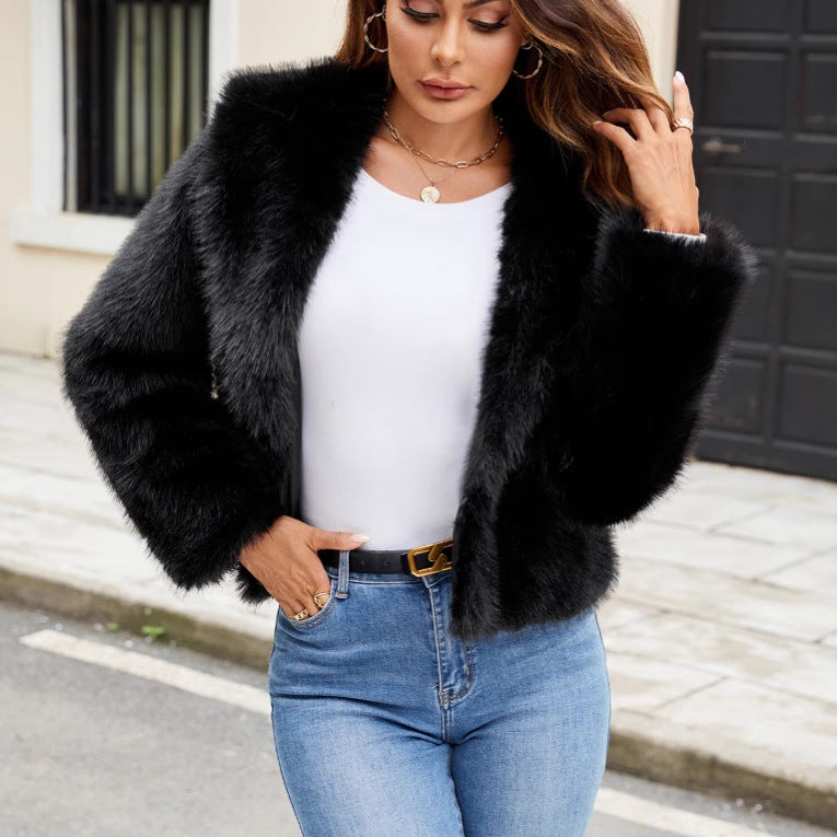 Ladies Faux Fur Coat Plush Short Jacket Warm Faux Fur Jacket