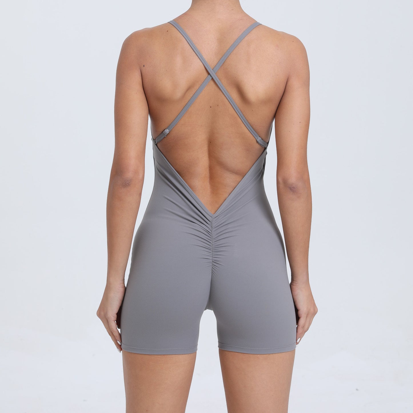 Quick Drying Nude Feel Sports One Piece One Piece Beauty Back Running Fitness Clothes Tight Yoga Jumpsuit Dark Grey