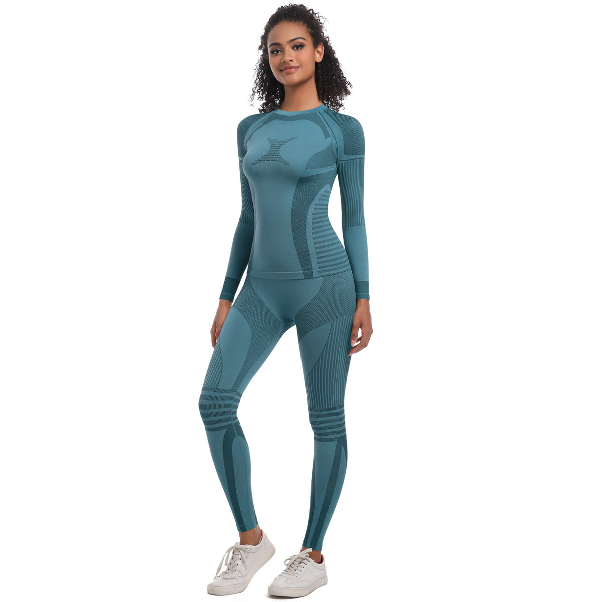 Sports Ski Set Cycling Clothing Compressing Cloth Women Wicking Thermal Underwear Yoga Clothes Fitness Two Piece Pant Sets Blue