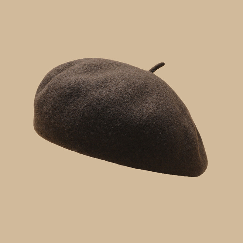 Autumn Winter Wool Beret Women British Retro Warm Painter Hat Face Looking Small Girl Cap One Size Brown