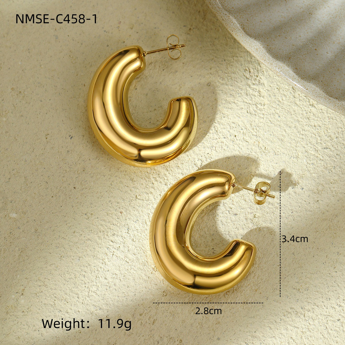 Niche Personality Exaggerated Stainless Steel Earrings Real Gold Geometric Abstract Triangle Shaped Titanium Steel Ear Studs Women One Size NMSE-C458-1