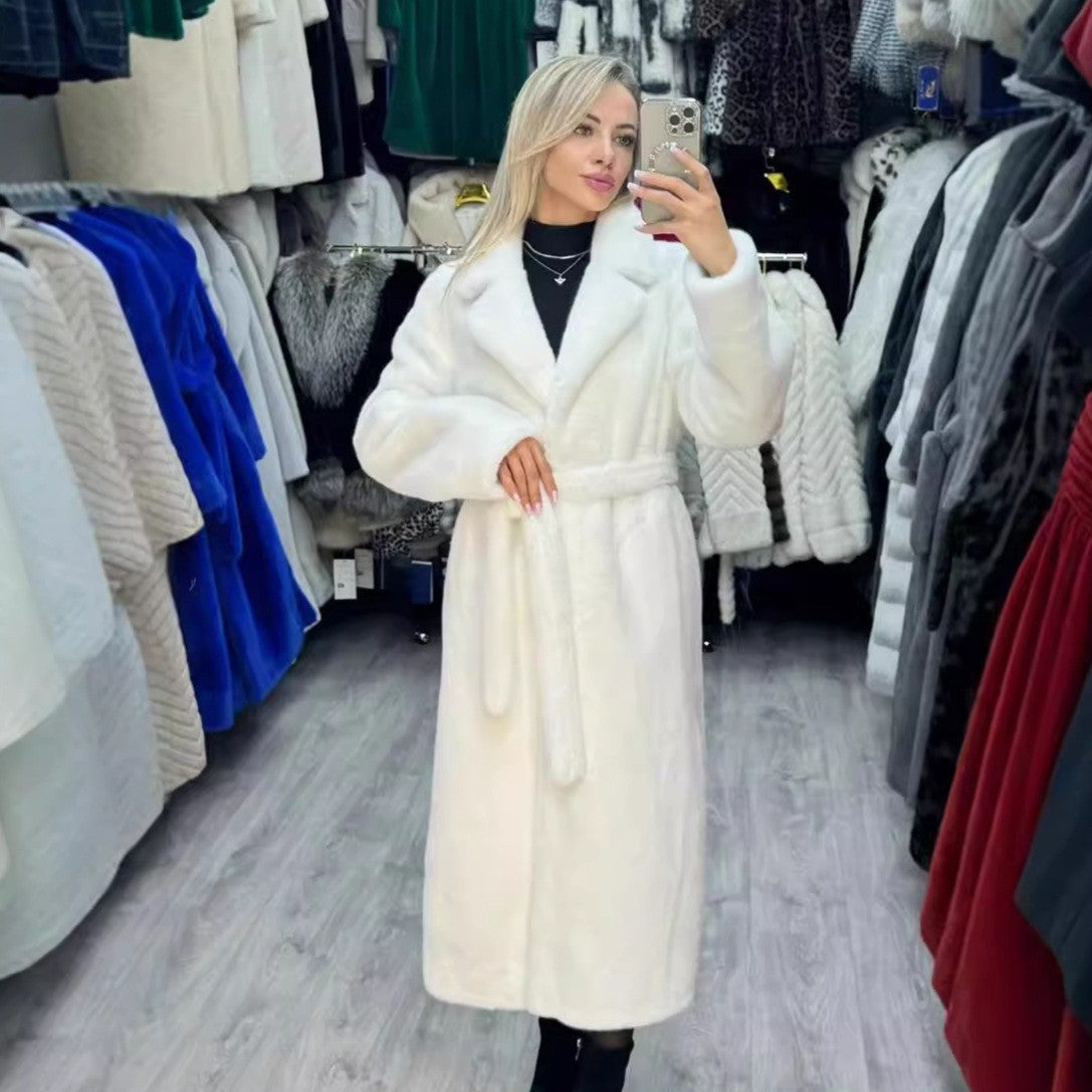 Winter Thick Fur Coat Women Lengthened Faux Fur Overcoat Fluffy Soft Imitation Rabbit Fur Coat Women White