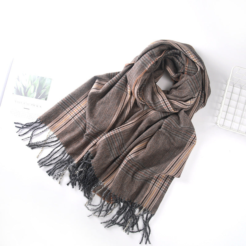 Autumn Winter Barbed Fringe Plaid Scarf Women Scarf Shawl Vintage Scarf One Size Multi