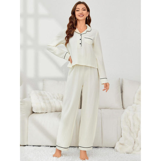 Home Wear Autumn Winter Long Sleeves Cardigan Trousers Two Piece Women Pajamas