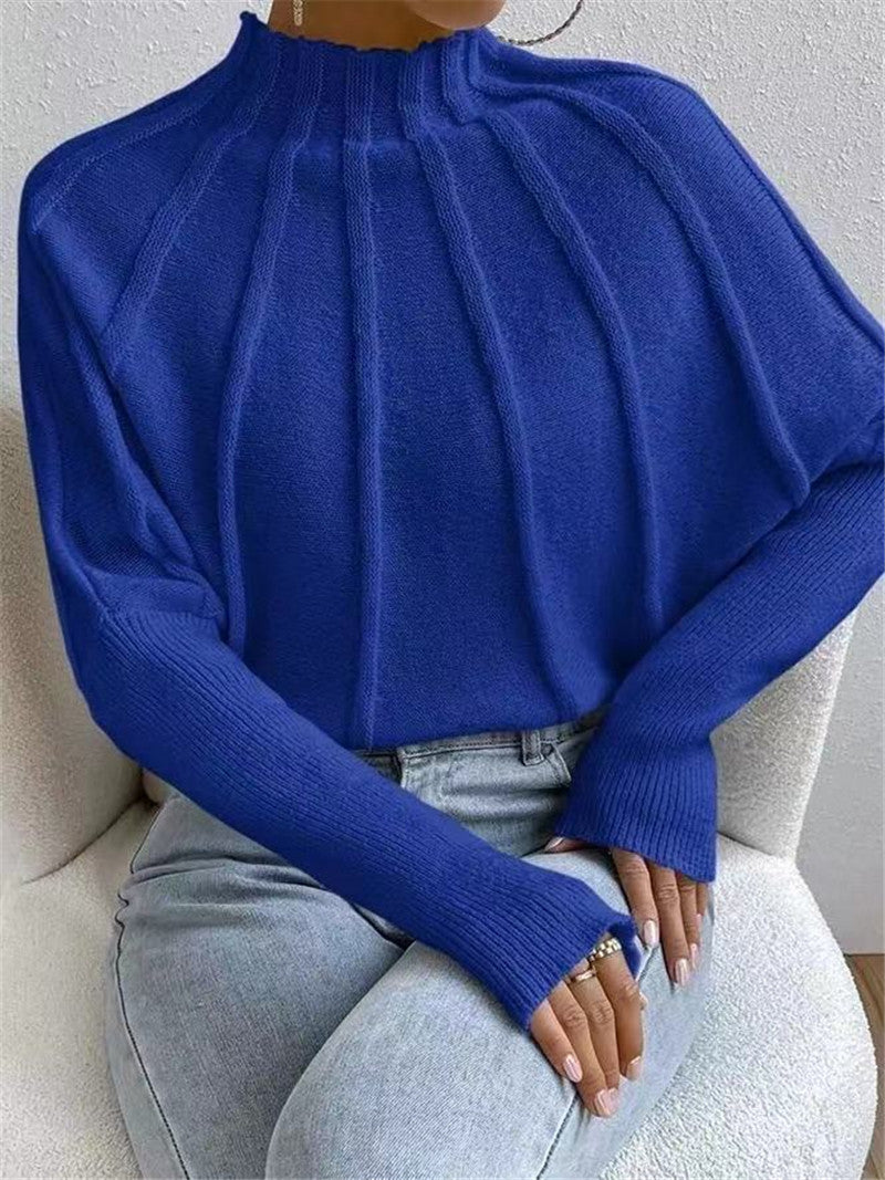 Half Turtleneck Solid Color All Matching Knitted Pullover Batwing Sleeve Sweater Outerwear Women