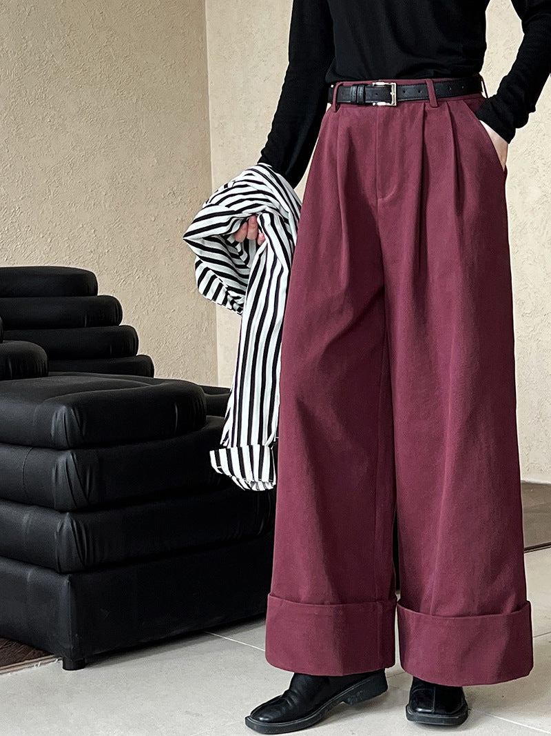 Korean Wide Leg Pants Women Autumn Cotton High Waist All Matching Slimming Straight Pants Casual Long Pants Angora Red