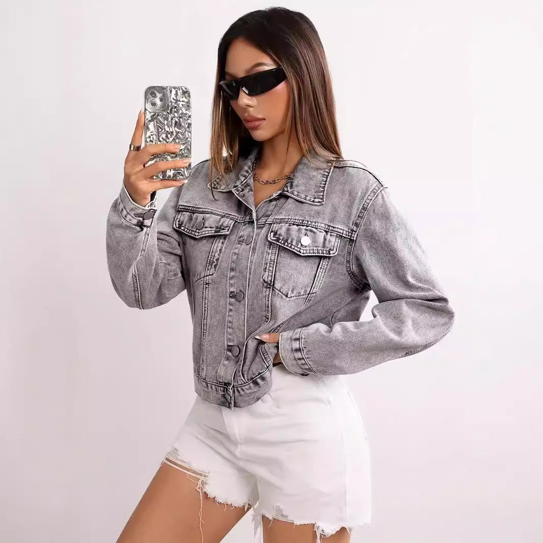 Distressed Short Denim Jacket Autumn XINGX Denim Coat Women Super All Match Top Loose