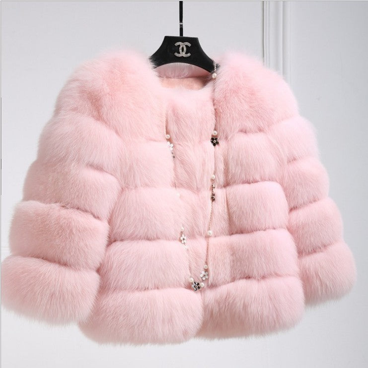 Fur in Faux Fur Faux Fur Coat Women Short Long Sleeve Fur Artificia Dark Pink