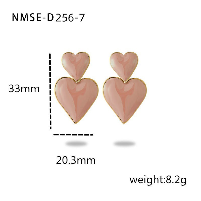 Stainless Steel Dripping Love Heart Earrings Vacuum Gold Plated Earrings One Size NMSE-D256-7