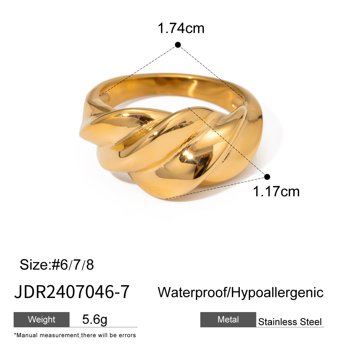 Jieding Stainless Steel Twist Ring High Grade Ring 18K Gold Titanium Steel Non Fading Hand Jewelry One Size JDR2407046-7