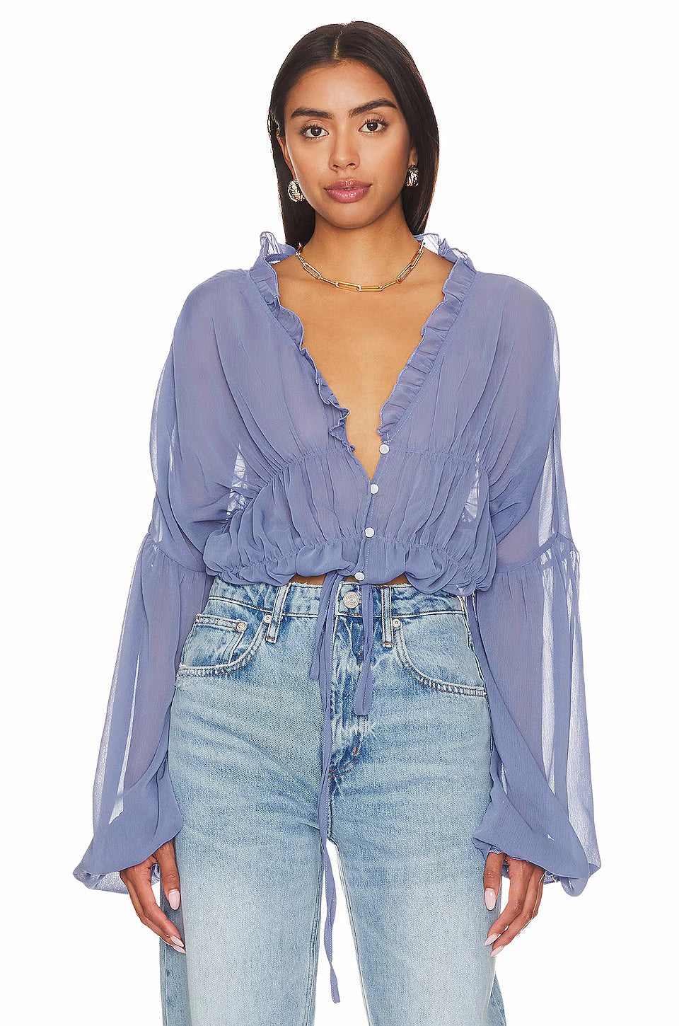 Fall Casual Women Wear Beach Cover Up Holiday Chiffon Bell Sleeve Top Lavender Purple