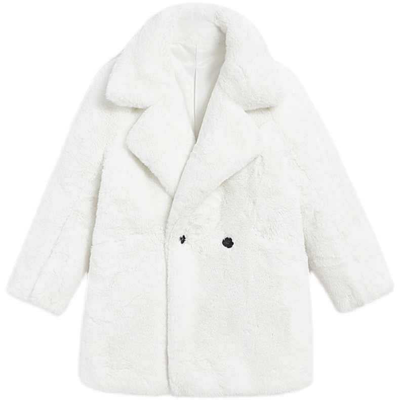 Korean Winter Coat Loose Faux Fur coat Collar Thick White Marten Fur Plush Overcoat