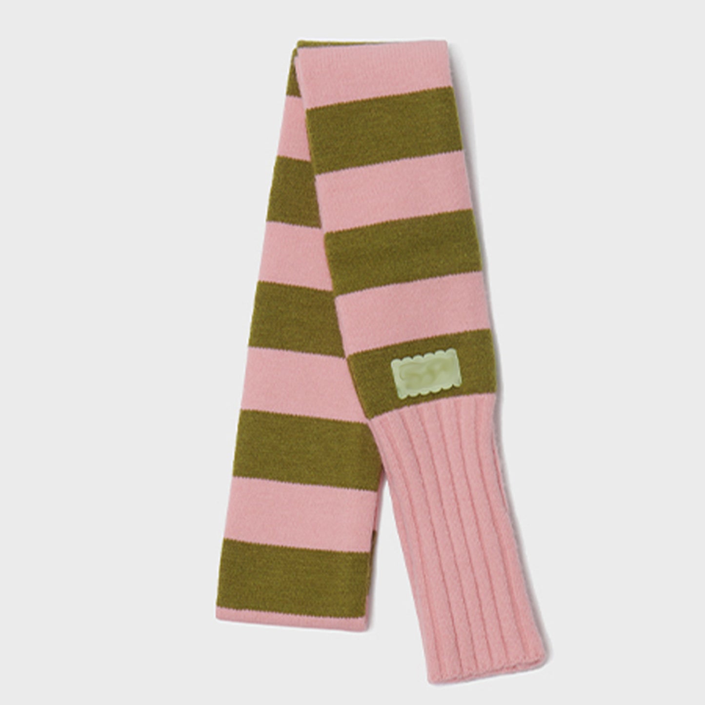 Warm Decorative Retro Cute Stripes Knitted Scarf Women Autumn Winter Wool Scarf One Size Olive Powder