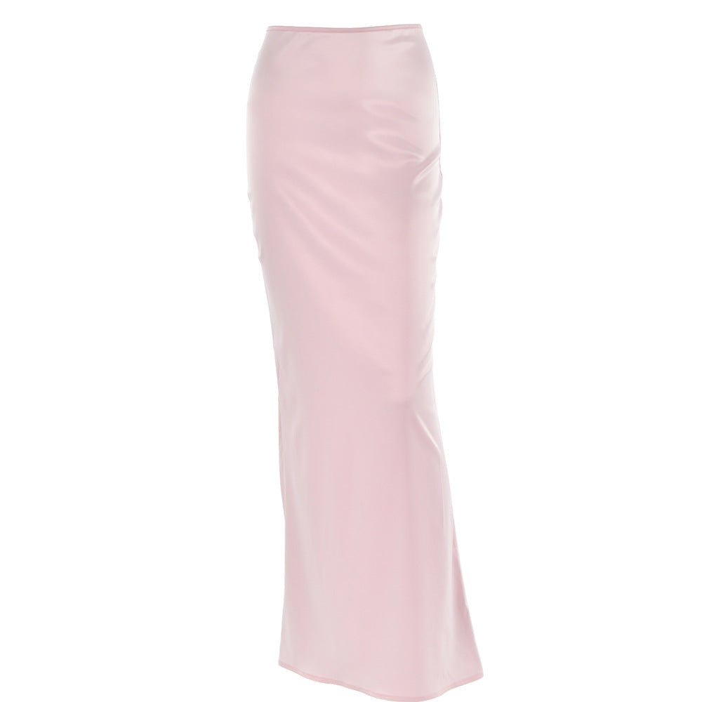 Summer Maxi Dress Fashionable Sexy All Match Sheath Long Satin Skirt Pink