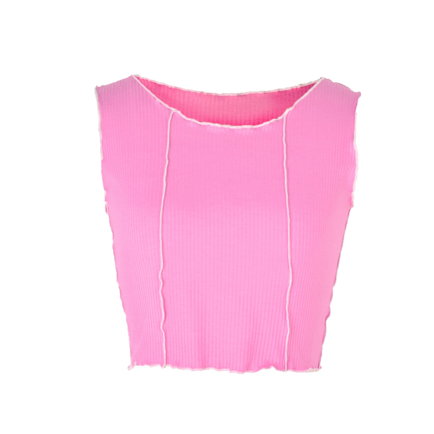 Summer Color Contrast Patchwork Women Vest round Neck Cropped Slim Top Women Pink