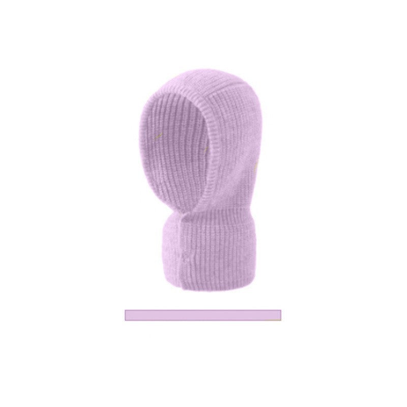 Internet Celebrity Stitching Button Balaclava Women Winter Thermal Knitting Scarf Hat One Size Charming Purple