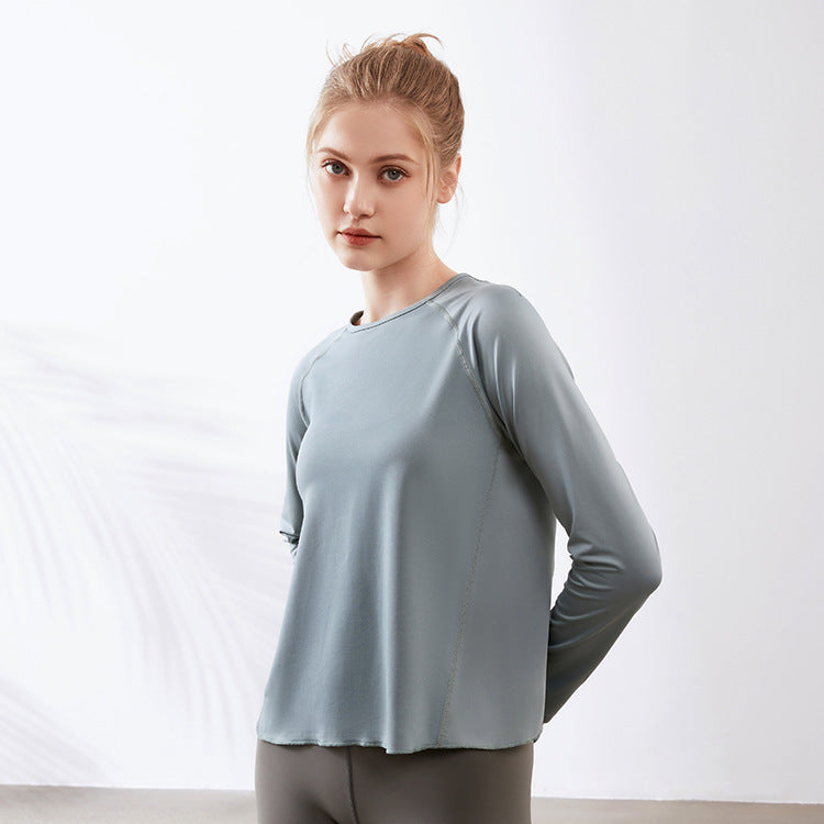 Split Beauty Back Yoga Clothes Women Loose Quick Drying Running Sport Long Sleeve Top Breathable Workout Blouse