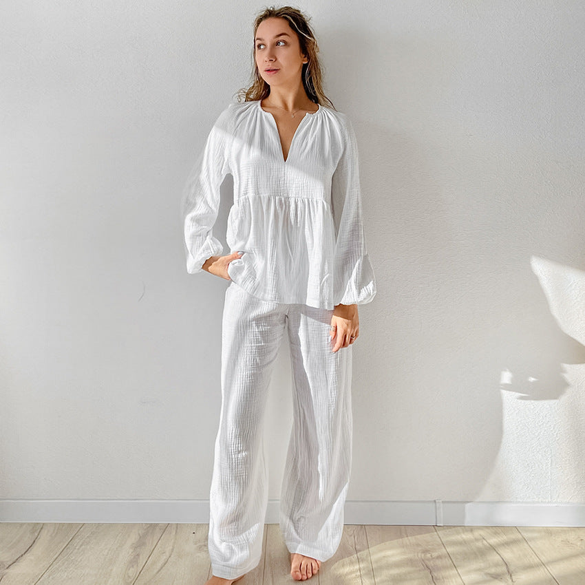 Autumn Loose Comfortable Homewear Women Simple Casual Pure Cotton Skin Friendly Pajamas