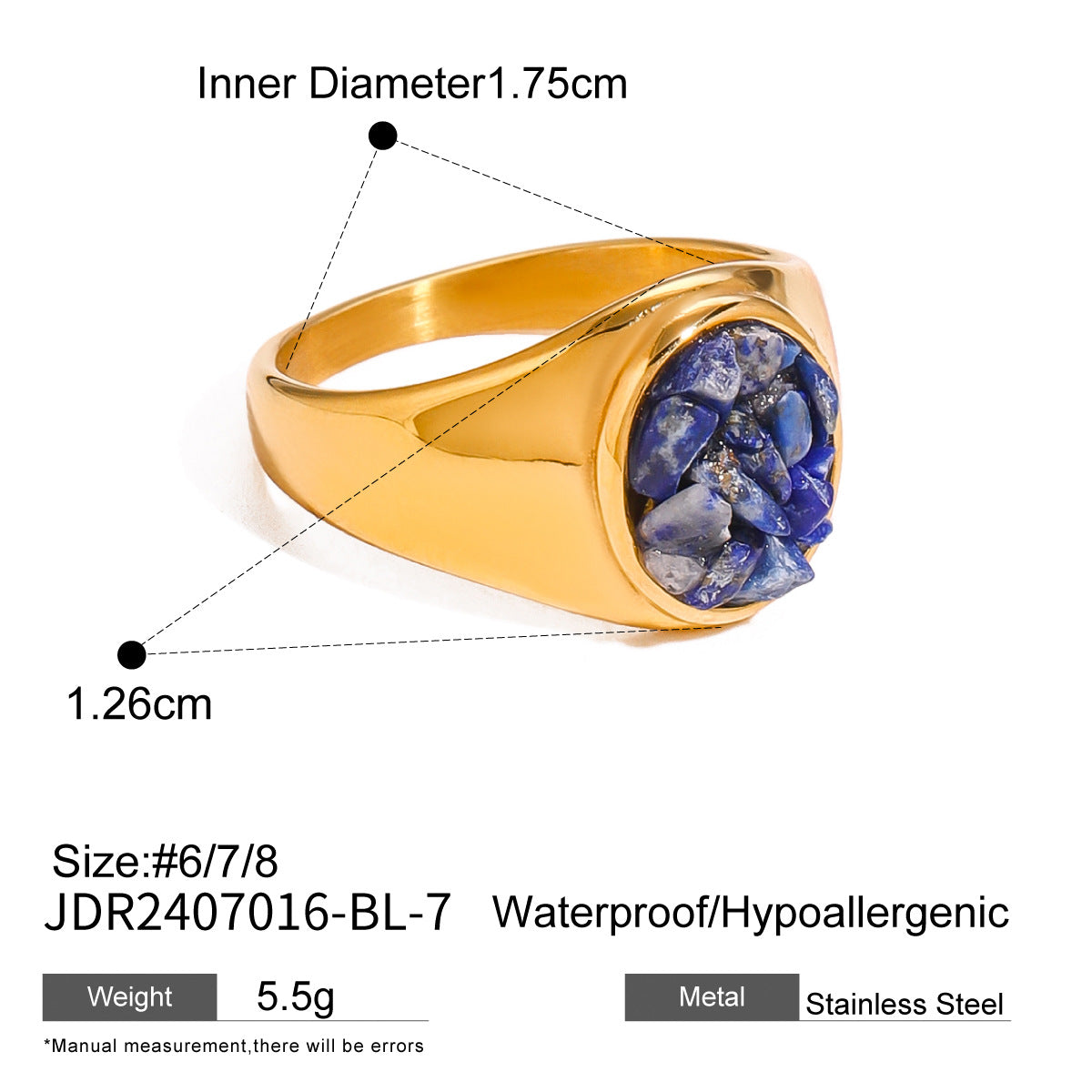 Stainless Steel Natural Stone Eye Catching Ring High Grade Ring Titanium Steel Hand Jewelry Rings One Size JDR2407016-BL-7