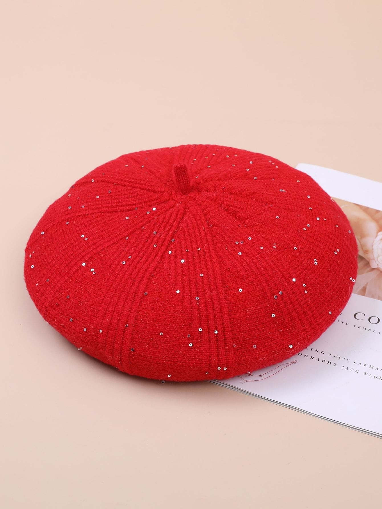 Beret Women Autumn Winter Woolen Hat Fleece lined Winter Knitting Hat Solid Color Women One Size Red