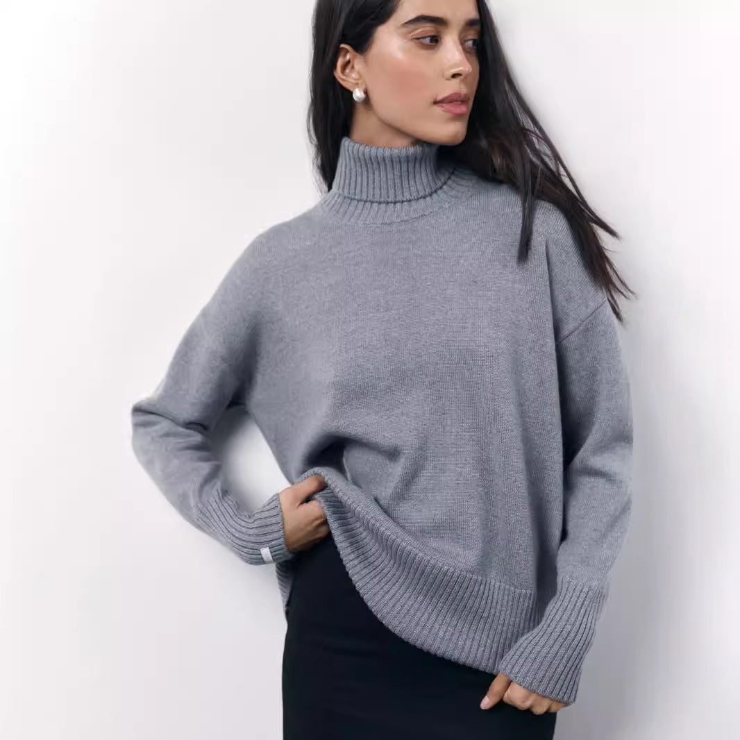 Popular Loose Turtleneck Sweater Women Autumn Winter Sweater Women Gray