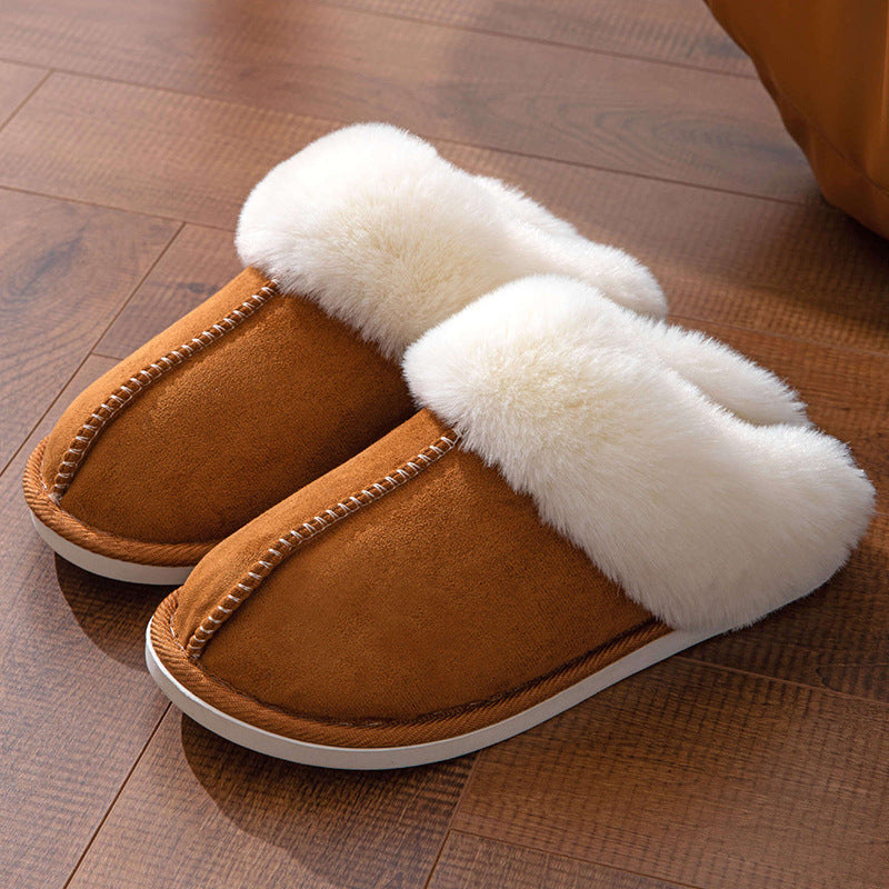 Fluffy Slippers Autumn Winter Warm Slugged Bottom Home Thickened Fleece Slippers Home Indoor Cotton Slippers Brown