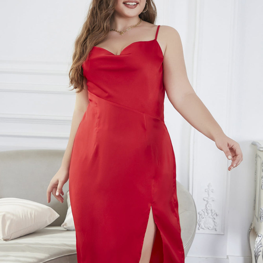 Summer Women Clothing Sexy Plus Size Dress Elegant Drop Collar Backless Dress Red