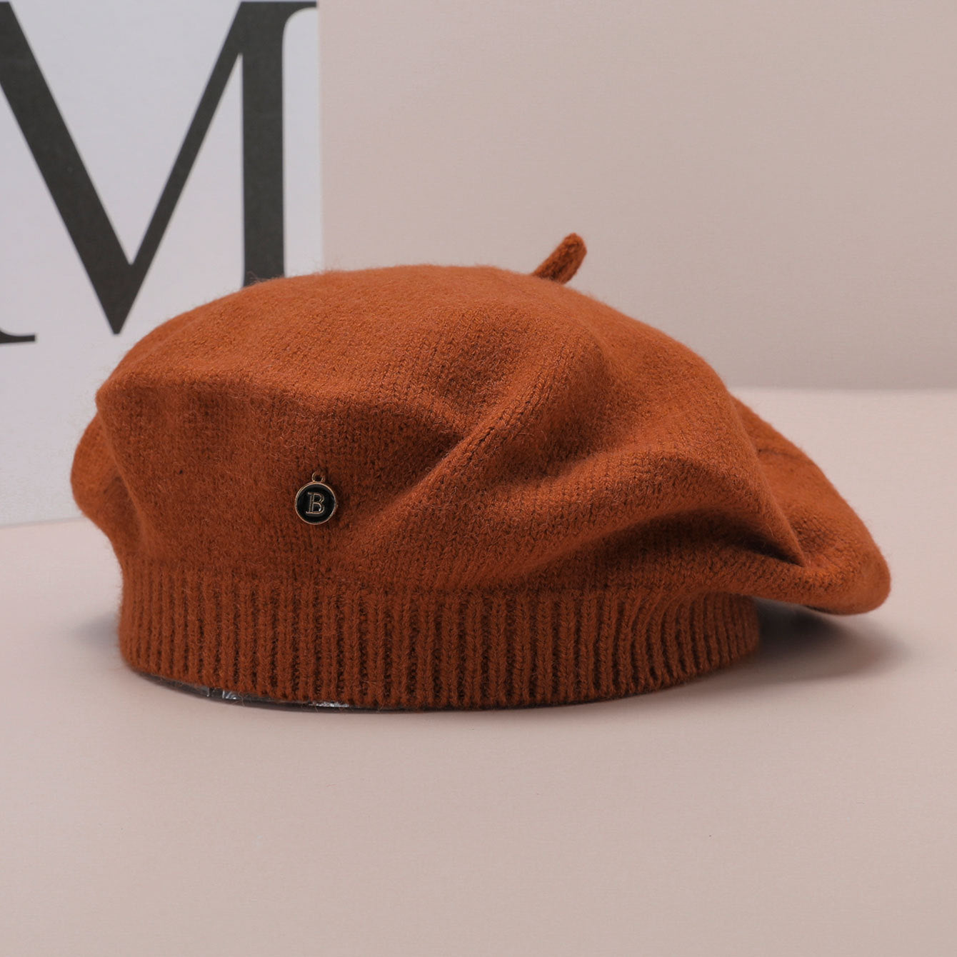 Autumn Winter Knitted Beret Korean Artistic Retro Big Head Circumference Show Face Small Painter Cloud Hat One Size Brown