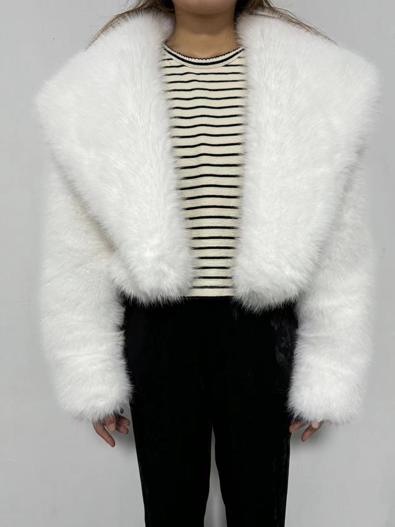 Faux Fur Short Coat Fashionable All Match Fur Coat Women Long Sleeve White