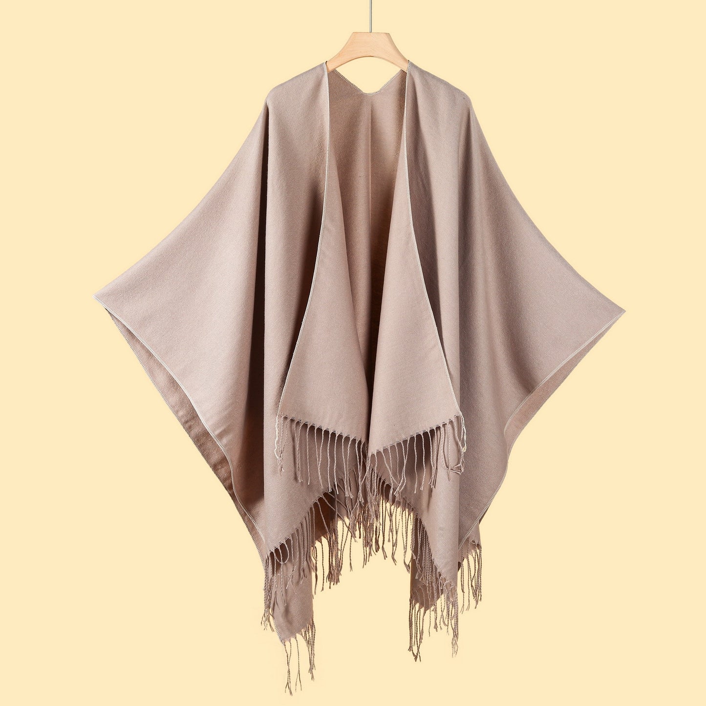 Street Ladies Large Scarf Autumn Winter All Match Air Conditioned Room Keeping Warm Dual Purpose Plain Tassel Shawl Cape One Size Khaki