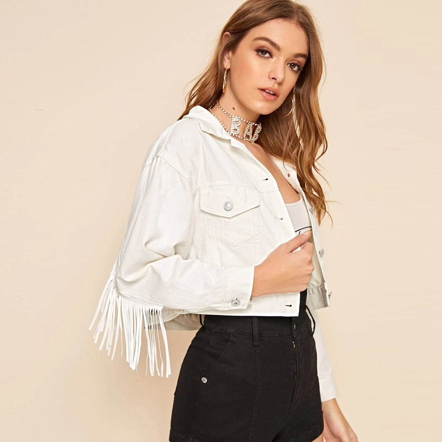 Denim Jacket Women Casual Denim Jacket Tassel Short Jacket