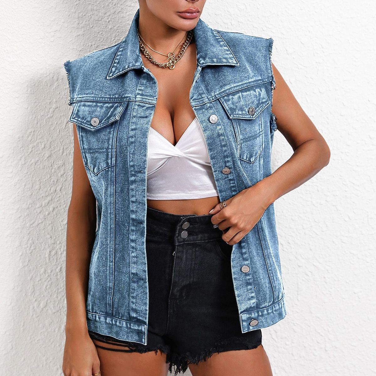 Women Clothing All Matching Graceful Commuting Denim Vest Coat