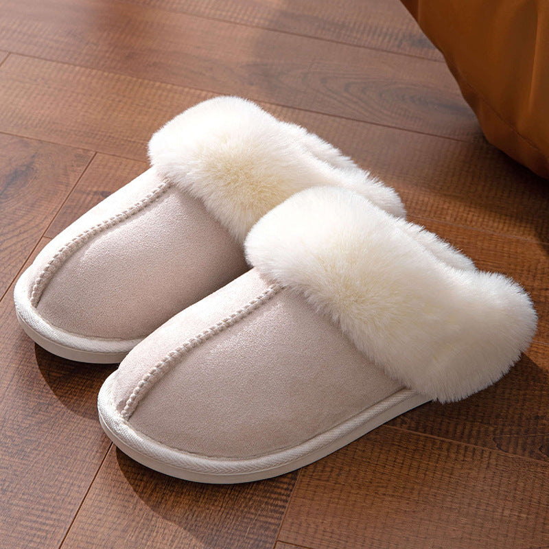 Fluffy Slippers Autumn Winter Warm Slugged Bottom Home Thickened Fleece Slippers Home Indoor Cotton Slippers Ivory