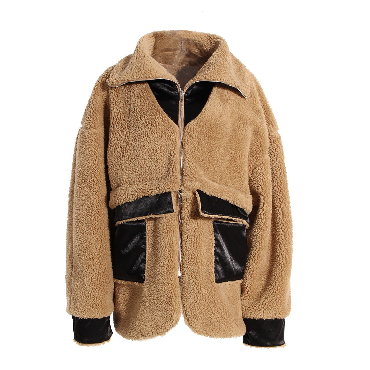 Wool Coat Women Autumn Winter Detachable Short Composite Faux Shearling Jacket Grain Sheepskin Large camel